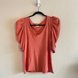 Nation LTD Celine Tee in Cayenne V Neck Puff Sleeve Blouse Womens Size Medium